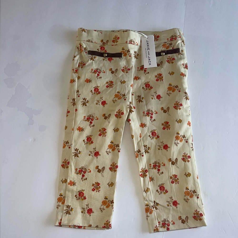 Janie and Jack Girls size 3 NEW Cream Floral Kids Pants NWTS